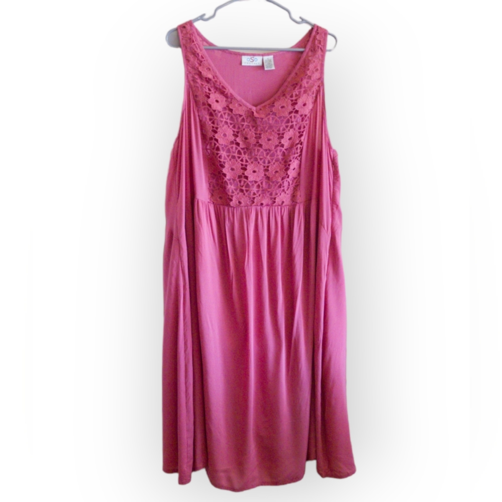 OSO Casuals Sleeveless Cotton Mid Length Embroidered Dress Dusty Rose 1X 18/20
